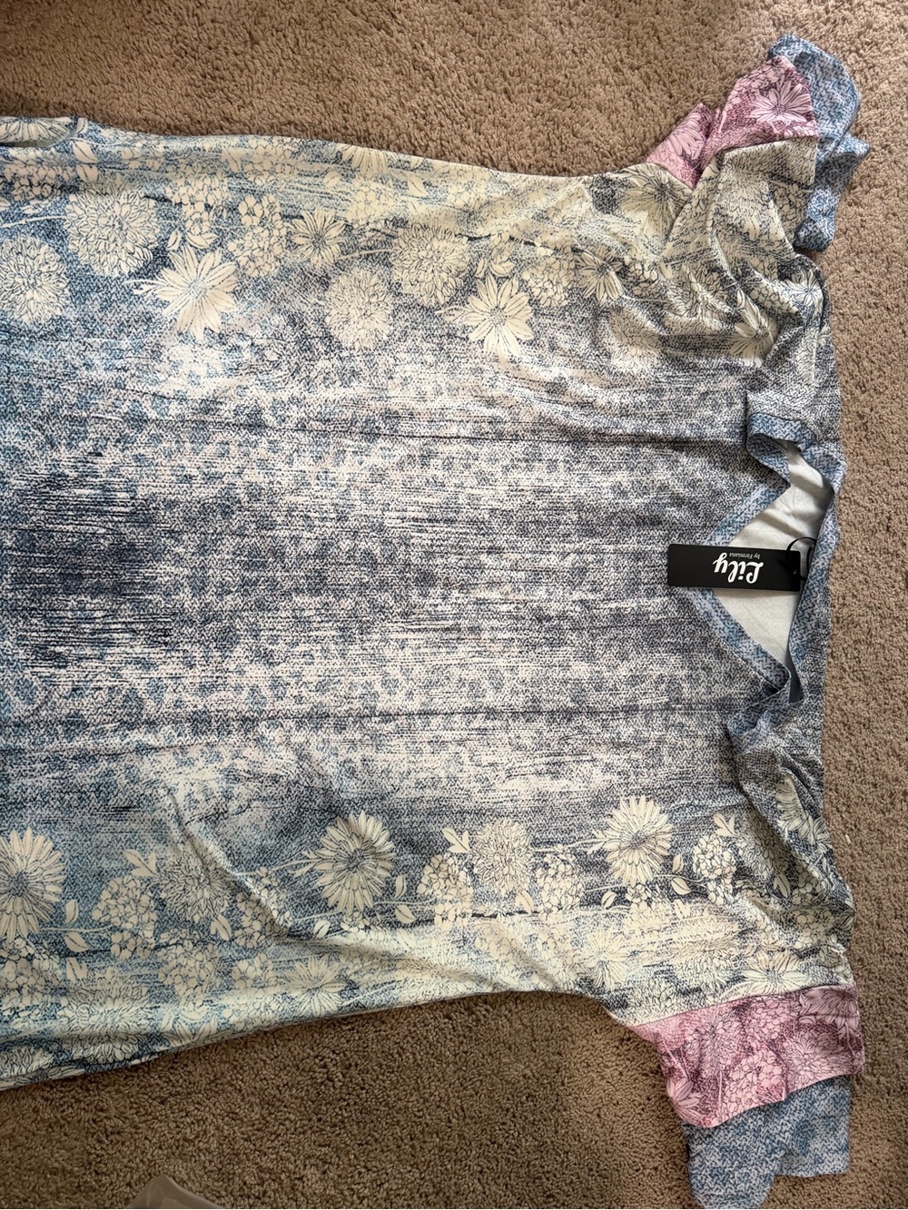 Lily Blue Ombre Floral Short Sleeve Top with Cream Print